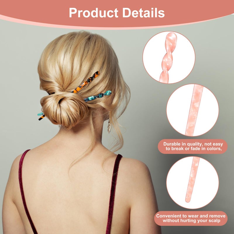 Fyntave 10 Pcs Acetate Tortoise Shell Hair Sticks 5 Styles Vintage Leopard Print Hair Pins Elegant Styling Hairs Chopsticks Chinese Retro Hairpins Disk Hairs Chopsticks Hairstyle Accessories for Women Girls - Image 3